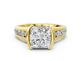 Yellow gold Princess Solitaire Bezel-Set Diamond Ring with Channel-Set Band_93
