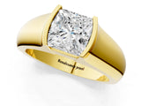 Yellow gold Princess Solitaire Bezel Set Diamond Ring with Wide Band_4