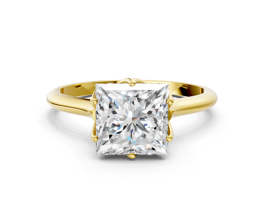 Yellow gold Princess Solitaire Cathedral Diamond Ring with Six-Prong Setting_26