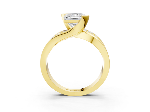 Yellow gold Princess Solitaire Channel-Set Split Shank Ring with Tension Prong Setting
