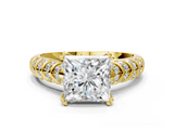 Yellow gold Princess Solitaire Chevron Pave Diamond Engagement Ring with Six-Prong Setting_3