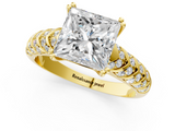 Yellow gold Princess Solitaire Chevron Pave Diamond Engagement Ring with Six-Prong Setting_4