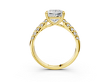 Yellow gold Princess Solitaire Chevron Pave Diamond Engagement Ring with Six-Prong Setting_6