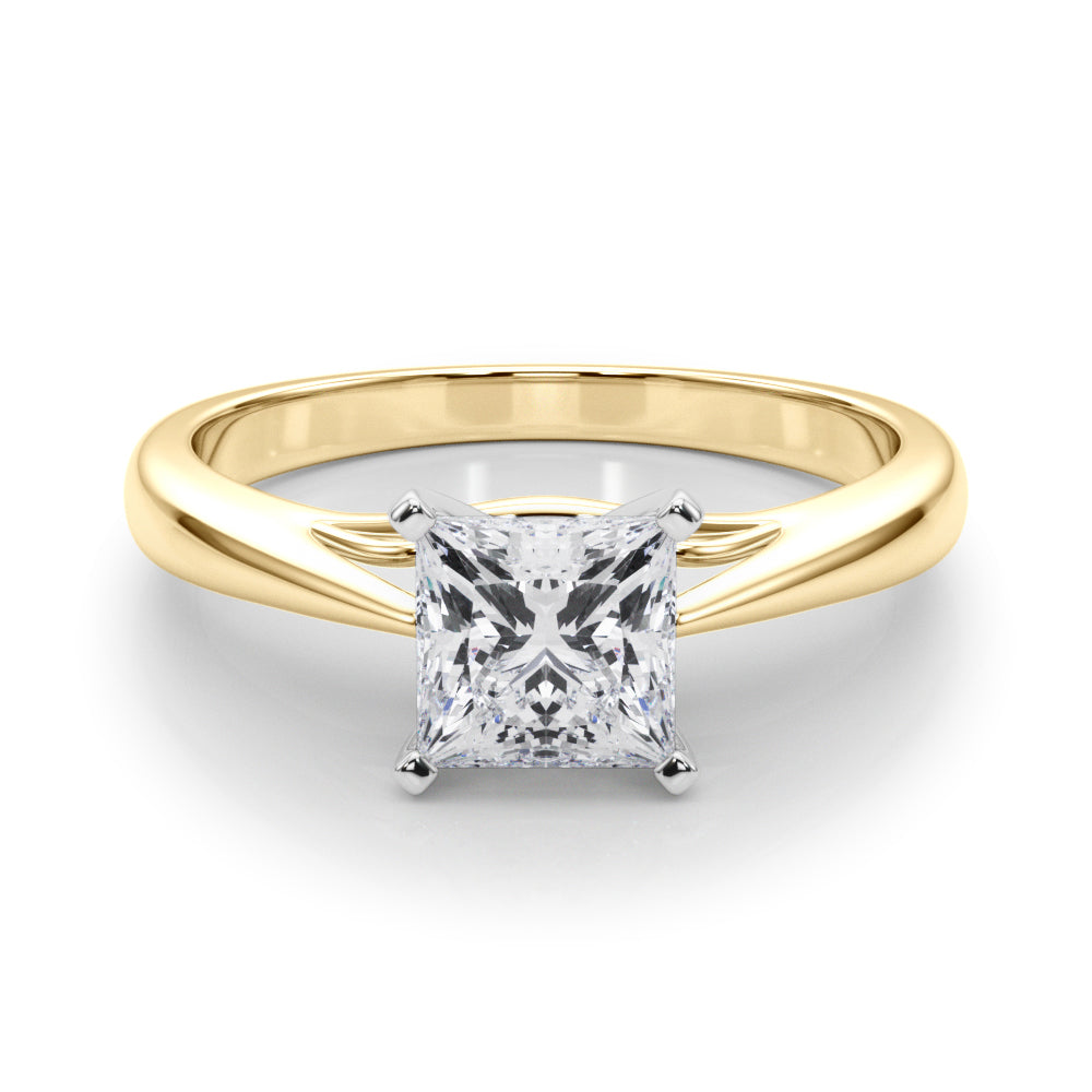 Yellow gold Princess Solitaire Diamond Engagement Ring with Cathedral Setting and Four-Prong Mount on a Classic Band 1