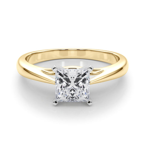 Yellow gold Princess Solitaire Diamond Engagement Ring with Cathedral Setting and Four-Prong Mount on a Classic Band 1