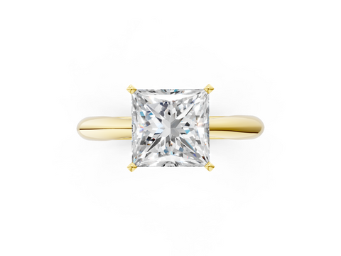 Yellow gold Princess Solitaire Diamond Engagement Ring with Cathedral Setting and Four-Prong Mount on a Classic Band_196