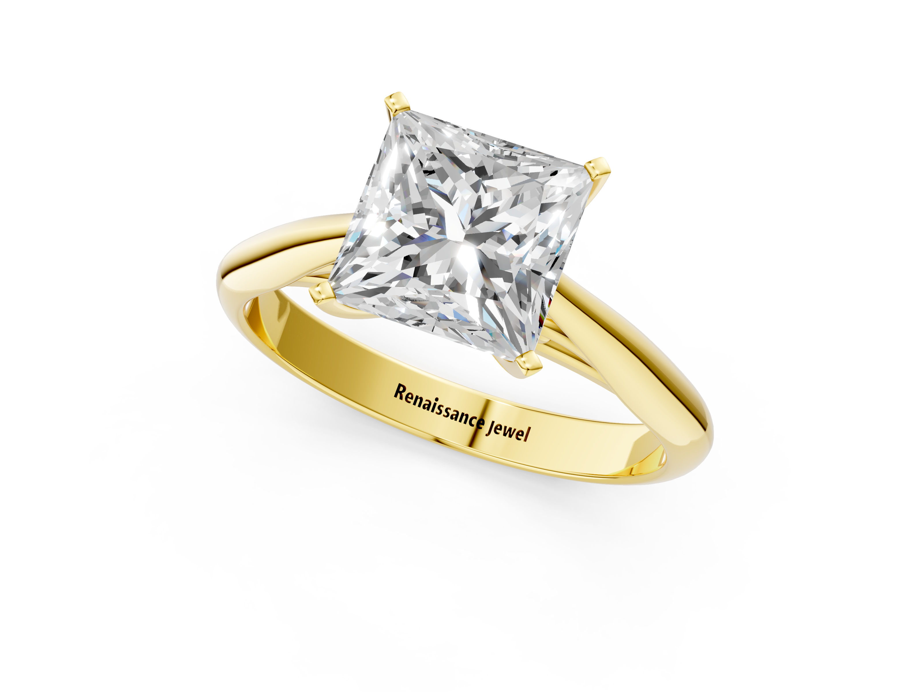Yellow gold Princess Solitaire Diamond Engagement Ring with Cathedral Setting and Four-Prong Mount on a Classic Band_197