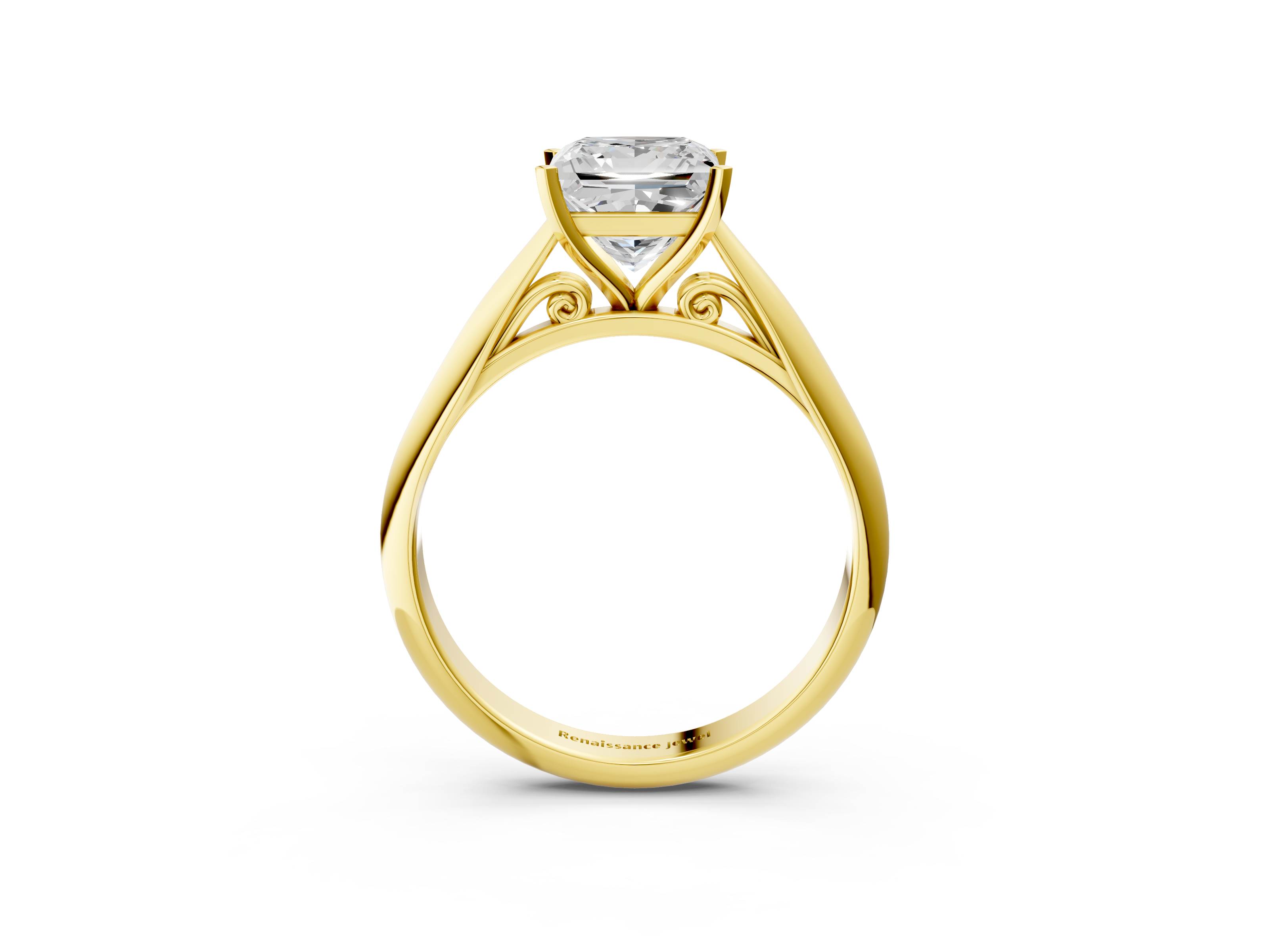 Yellow gold Princess Solitaire Diamond Engagement Ring with Cathedral Setting and Four-Prong Mount on a Classic Band_199