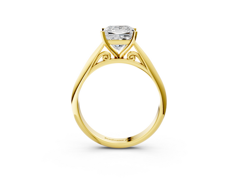 Yellow gold Princess Solitaire Diamond Engagement Ring with Cathedral Setting and Four-Prong Mount on a Classic Band_199