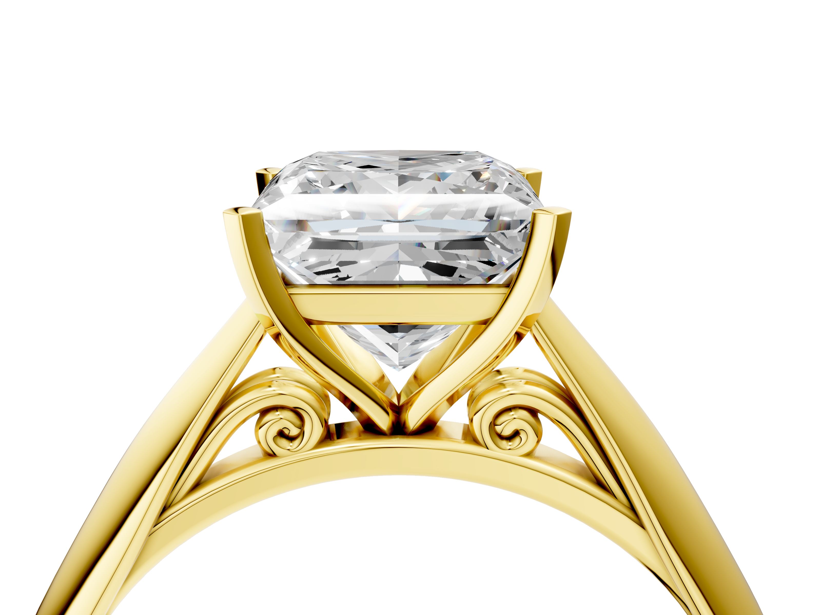 Yellow gold Princess Solitaire Diamond Engagement Ring with Cathedral Setting and Four-Prong Mount on a Classic Band_200