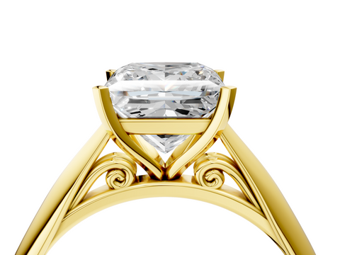 Yellow gold Princess Solitaire Diamond Engagement Ring with Cathedral Setting and Four-Prong Mount on a Classic Band_200