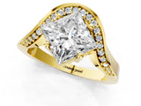 Yellow gold Princess Solitaire Diamond Engagement Ring with Pave Band and Four-Prong Setting 1