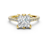 Yellow gold Princess Solitaire Diamond Engagement Ring with Pave Band and Six-Prong Setting_44