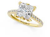 Yellow gold Princess Solitaire Diamond Engagement Ring with Pave Band and Six-Prong Setting_45