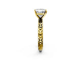 Yellow gold Princess Solitaire Diamond Engagement Ring with XO Engraved Band and Four-Prong Setting 2