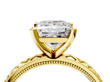 Yellow gold Princess Solitaire Diamond Engagement Ring with XO Engraved Band and Four-Prong Setting 4