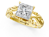 Yellow gold Princess Solitaire Diamond Leaf Vine Band with Prong Setting_72