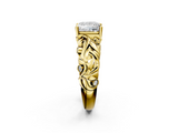 Yellow gold Princess Solitaire Diamond Leaf Vine Band with Prong Setting_73