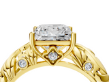 Yellow gold Princess Solitaire Diamond Leaf Vine Band with Prong Setting_75