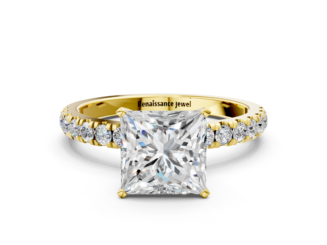 Yellow gold Princess Solitaire Diamond Pavé Band with Four-Prong Setting_78