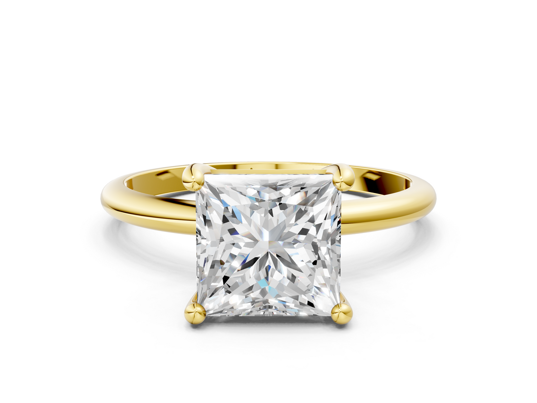 Yellow gold Princess Solitaire Diamond Ring with 4-Prong Setting on a Classic Band_3