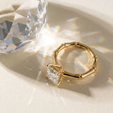 Yellow gold Princess Solitaire Diamond Ring with Bamboo Band and Four-Prong Setting_16