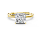 Yellow gold Princess Solitaire Diamond Ring with Bamboo Band and Four-Prong Setting_47