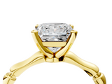 Yellow gold Princess Solitaire Diamond Ring with Bamboo Band and Four-Prong Setting_51