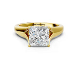 Yellow gold Princess Solitaire Diamond Ring with Cathedral Band and Four-Prong Setting_66