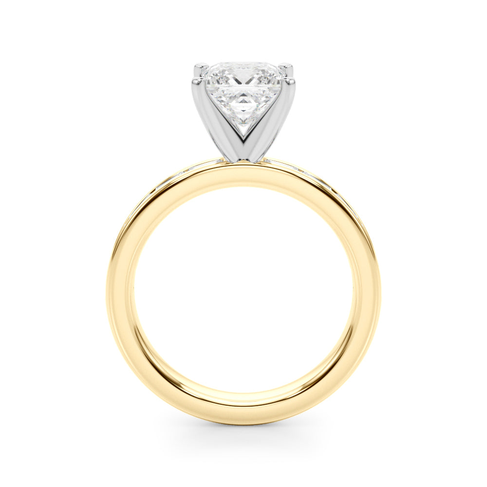 Yellow gold Princess Solitaire Diamond Ring with Channel-Set Baguette Band and Four-Prong Setting 2