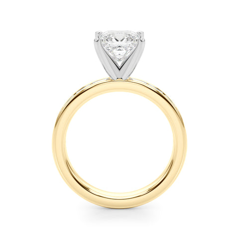 Yellow gold Princess Solitaire Diamond Ring with Channel-Set Baguette Band and Four-Prong Setting 2