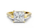 Yellow gold Princess Solitaire Diamond Ring with Channel Set Band and Bezel Prong Setting_56