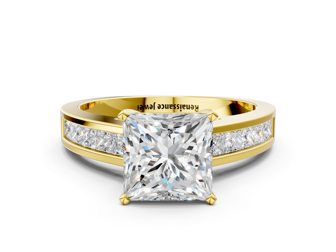 Yellow gold Princess Solitaire Diamond Ring with Channel-Set Band and Four-Prong Setting_9