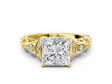 Yellow gold Princess Solitaire Diamond Ring with Filigree Band and Four-Prong Setting_59