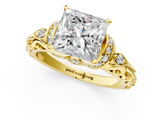 Yellow gold Princess Solitaire Diamond Ring with Filigree Band and Four-Prong Setting_60