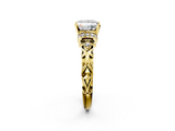 Yellow gold Princess Solitaire Diamond Ring with Filigree Band and Four-Prong Setting_61