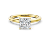 Yellow gold Princess Solitaire Diamond Ring with Four-Prong Setting on a Plain Band_19