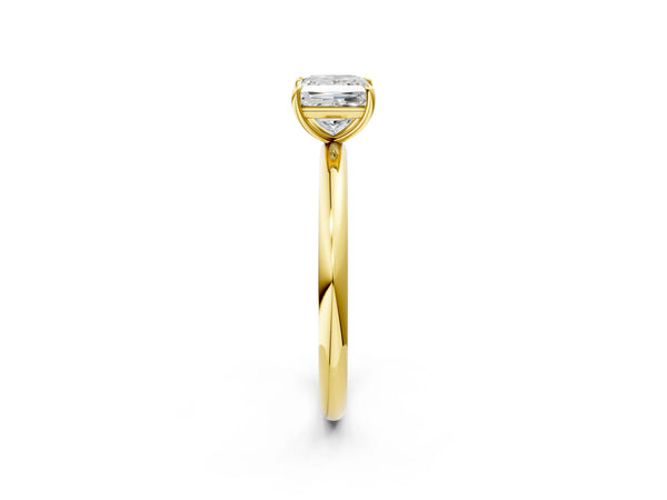 Yellow gold Princess Solitaire Diamond Ring with Four-Prong Setting on a Plain Band