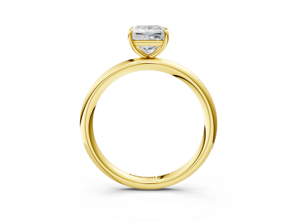Yellow gold Princess Solitaire Diamond Ring with Four-Prong Setting on a Plain Band
