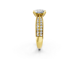 Yellow gold Princess Solitaire Diamond Ring with Milgrain Pavé Band and Four-Prong Setting_125