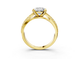Yellow gold Princess Solitaire Diamond Ring with Milgrain Pavé Band and Four-Prong Setting_126