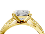 Yellow gold Princess Solitaire Diamond Ring with Milgrain Pavé Band and Four-Prong Setting_127