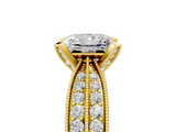 Yellow gold Princess Solitaire Diamond Ring with Milgrain Pavé Band and Four-Prong Setting_128