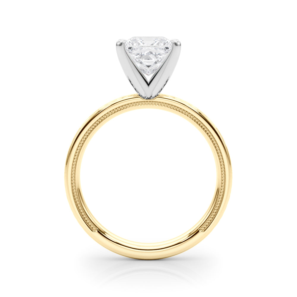 Yellow gold Princess Solitaire Diamond Ring with Milgrain and Black Enamel X Pattern Band 2