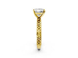 Yellow gold Princess Solitaire Diamond Ring with Milgrain and Black Enamel X Pattern Band_198