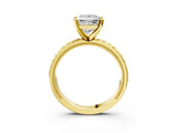 Yellow gold Princess Solitaire Diamond Ring with Milgrain and Black Enamel X Pattern Band_199