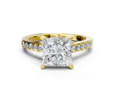 Yellow gold Princess Solitaire Diamond Ring with Pavé Band and Four-Prong Setting_110