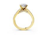 Yellow gold Princess Solitaire Diamond Ring with Pavé Band and Four-Prong Setting_113