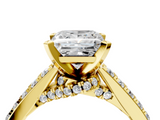 Yellow gold Princess Solitaire Diamond Ring with Pavé Band and Four-Prong Setting_114