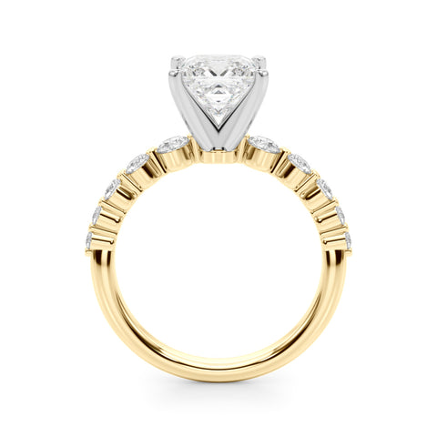 Yellow gold Princess Solitaire Diamond Ring with Pave Band and Four-Prong Setting 2